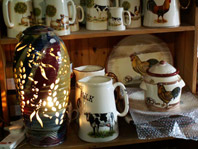 Chintz animal milk jug and sugar bowl with Michael Kennedy lamp also in view
