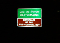 Irish road - Castlemaine welcome road sign by night, click on image to enlarge.